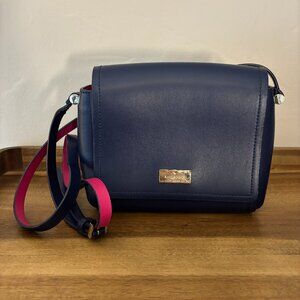 Kate Spade Arbour Hill Avva Indigo Blue Hot Pink Leather Crossbody